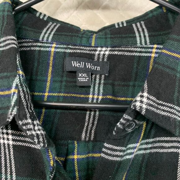 Well Worn Mens XXL Shirt Green Plaid Flannel Button Up Long Sleeve Cotton Blend - Picture 5 of 13